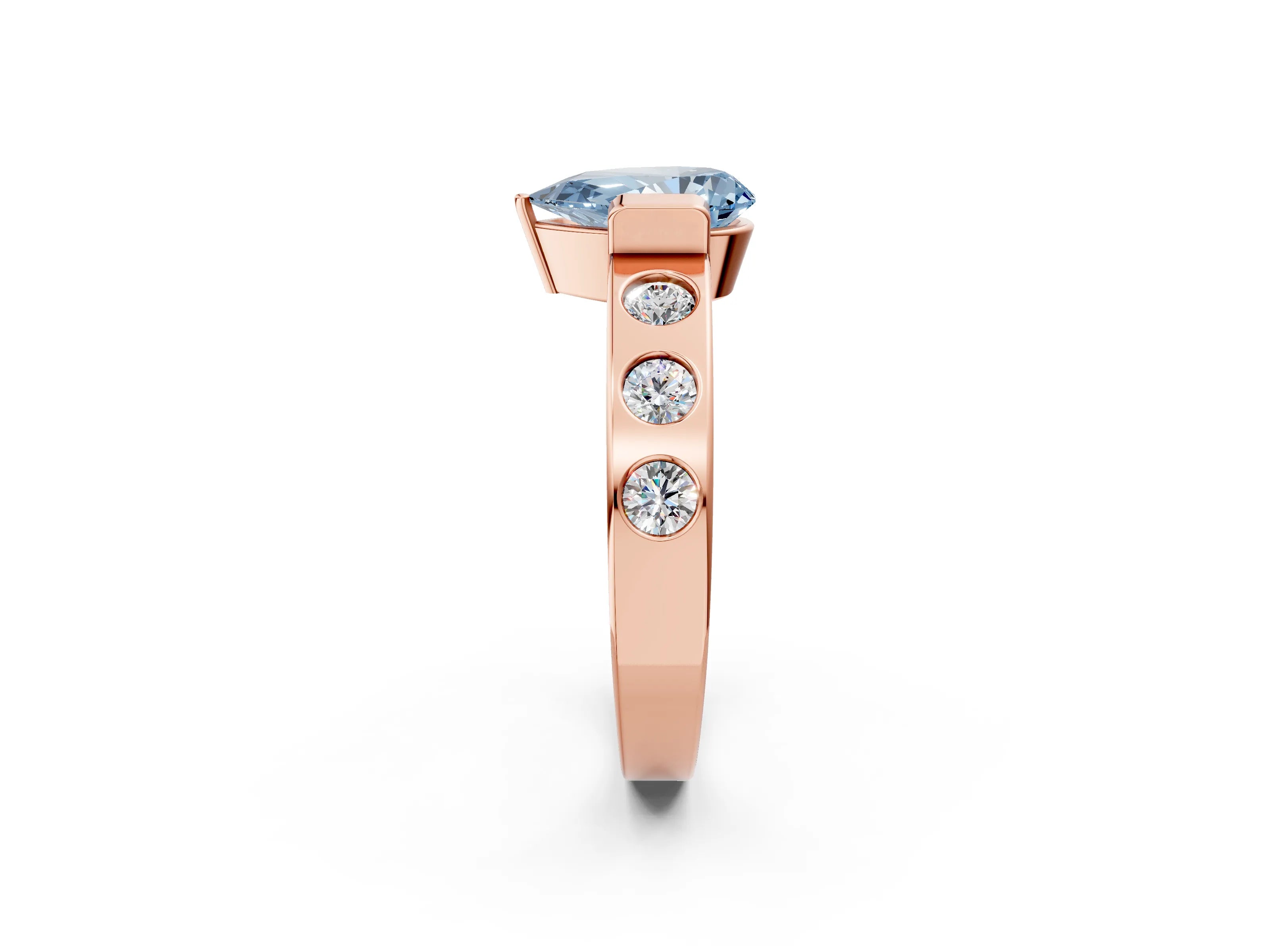 Rose gold Fancy Blue Pear Cut Brilliant Channel-Set Diamond Ring with Bezel Prong Setting_2