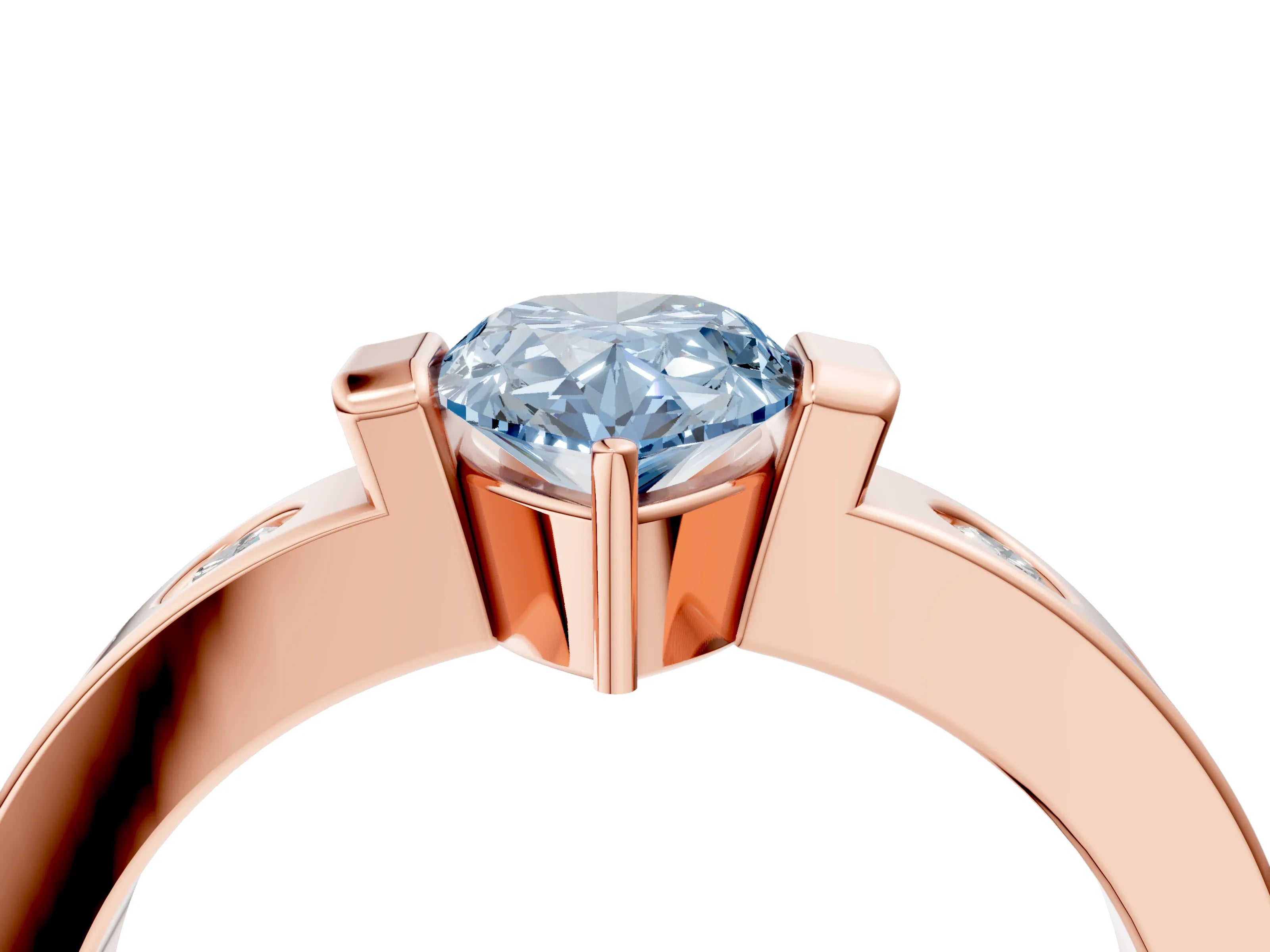 Rose gold Fancy Blue Pear Cut Brilliant Channel-Set Diamond Ring with Bezel Prong Setting_4