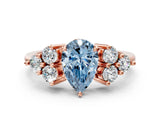 Rose gold Fancy Blue Pear Cut Brilliant Diamond Cluster Accent Solitaire Ring with Prong Setting