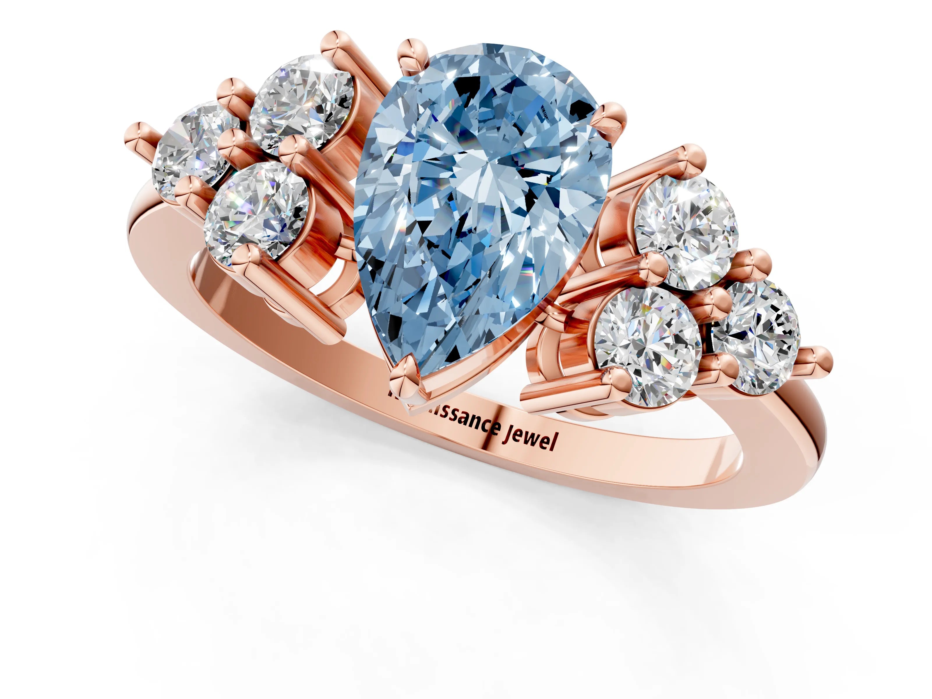 Rose gold Fancy Blue Pear Cut Brilliant Diamond Cluster Accent Solitaire Ring with Prong Setting_1