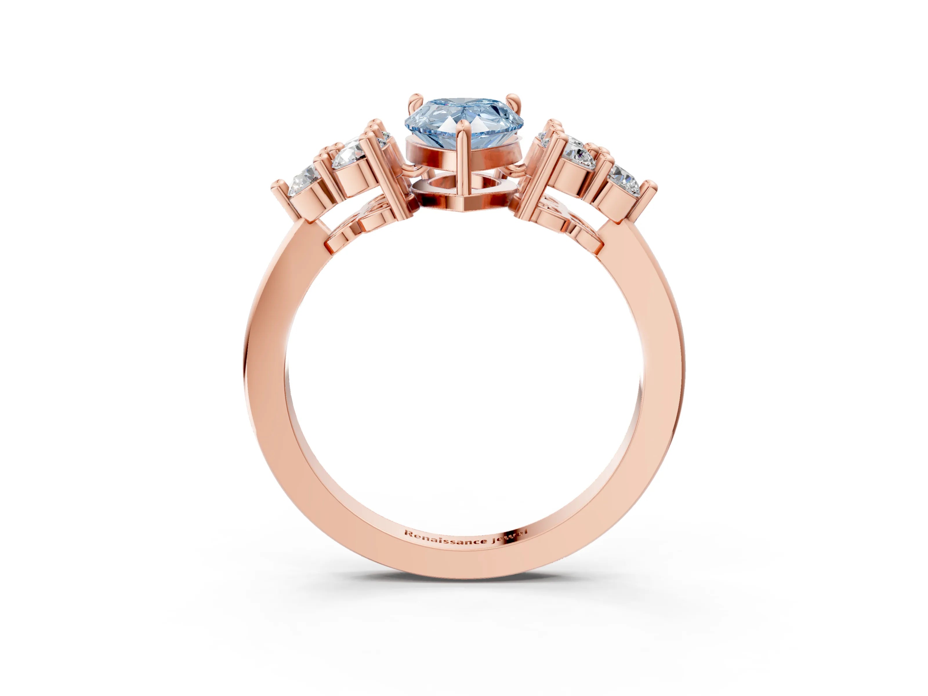 Rose gold Fancy Blue Pear Cut Brilliant Diamond Cluster Accent Solitaire Ring with Prong Setting_3