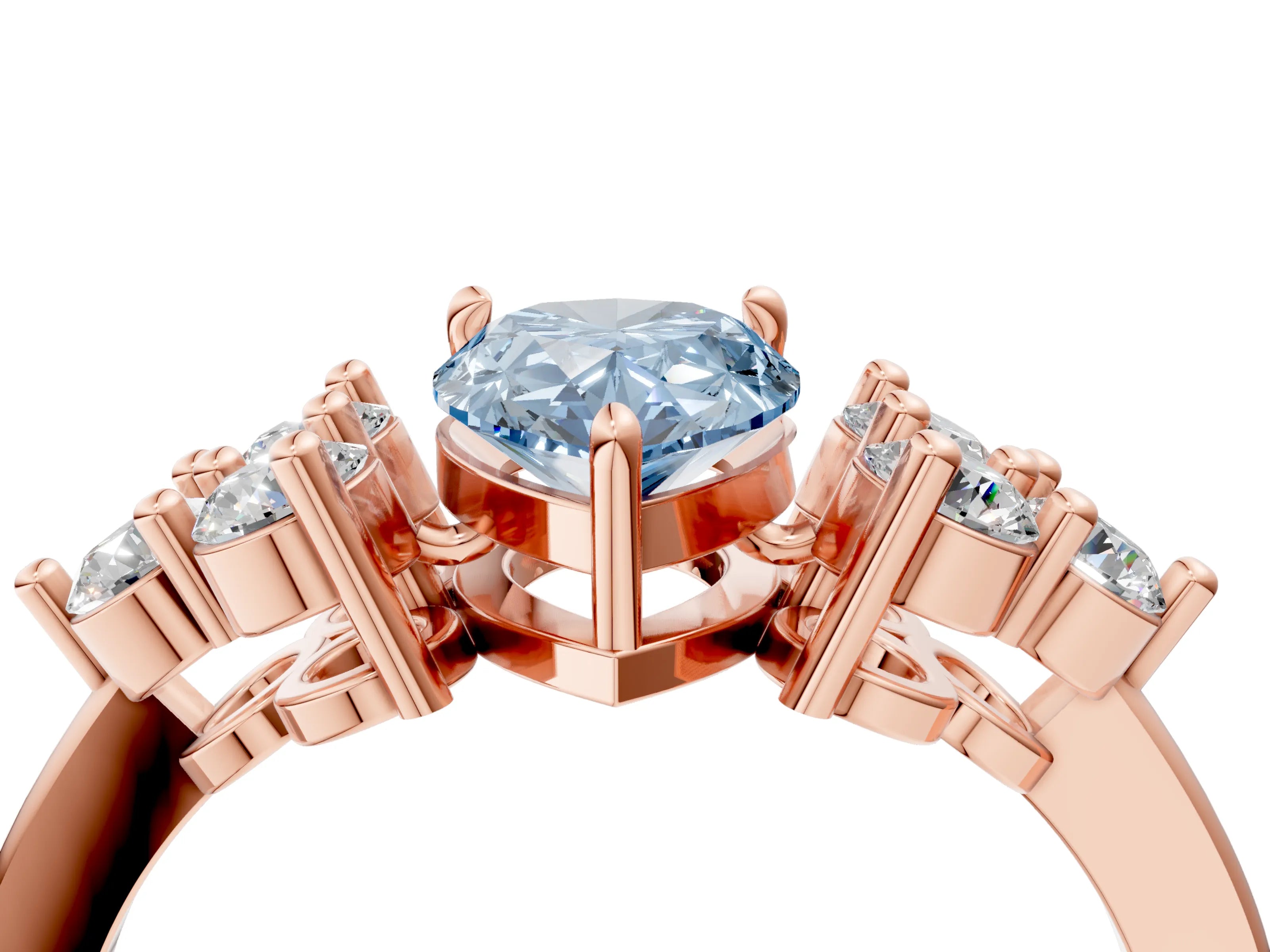 Rose gold Fancy Blue Pear Cut Brilliant Diamond Cluster Accent Solitaire Ring with Prong Setting_4