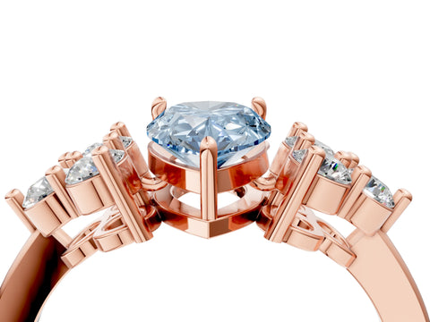 Rose gold Fancy Blue Pear Cut Brilliant Diamond Cluster Accent Solitaire Ring with Prong Setting_4