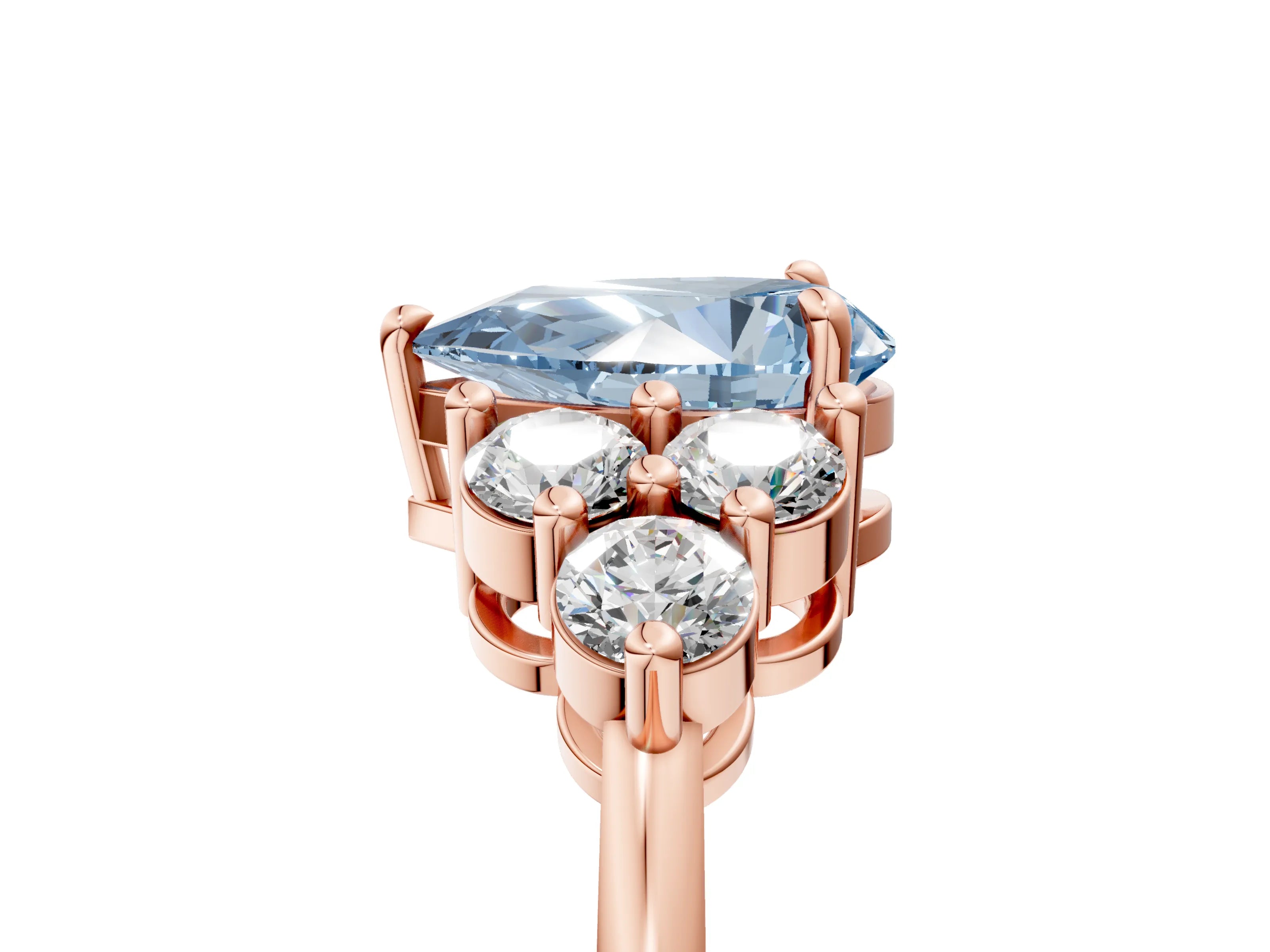 Rose gold Fancy Blue Pear Cut Brilliant Diamond Cluster Accent Solitaire Ring with Prong Setting_5
