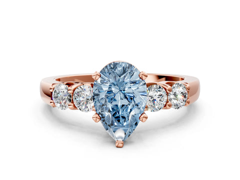 Rose gold Fancy Blue Pear Cut Brilliant Diamond Five-Stone Engagement Ring with Prong Setting on a Classic Band_3