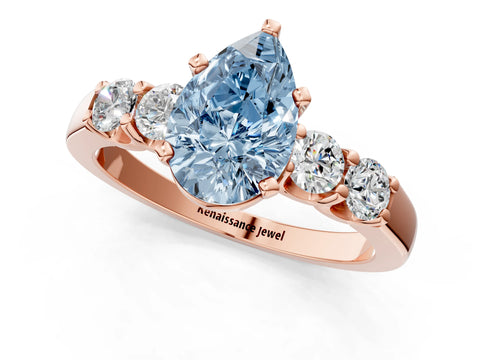Rose gold Fancy Blue Pear Cut Brilliant Diamond Five-Stone Engagement Ring with Prong Setting on a Classic Band_4