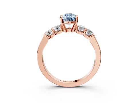 Rose gold Fancy Blue Pear Cut Brilliant Diamond Five-Stone Engagement Ring with Prong Setting on a Classic Band_6