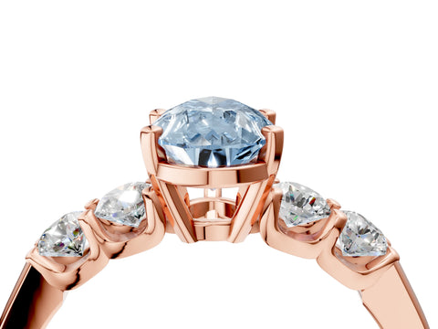 Rose gold Fancy Blue Pear Cut Brilliant Diamond Five-Stone Engagement Ring with Prong Setting on a Classic Band_7