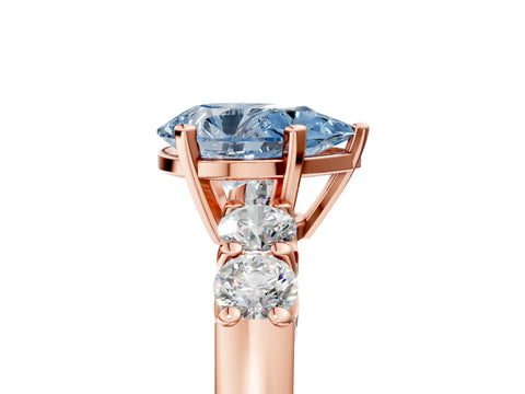 Rose gold Fancy Blue Pear Cut Brilliant Diamond Five-Stone Engagement Ring with Prong Setting on a Classic Band_8