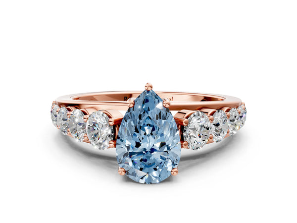 Rose gold Fancy Blue Pear Cut Brilliant Diamond Pavé Band with Six-Prong Setting