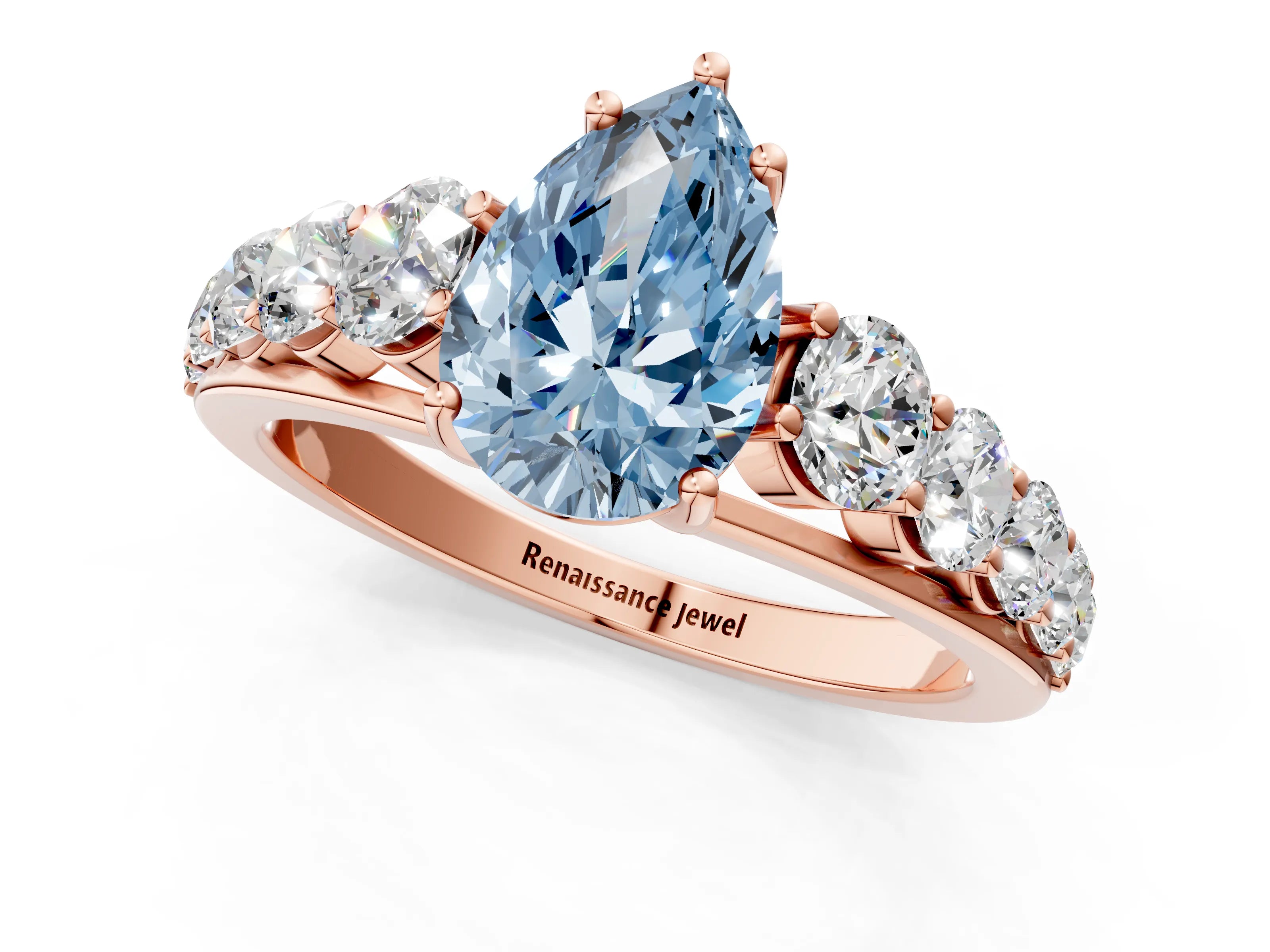 Rose gold Fancy Blue Pear Cut Brilliant Diamond Pavé Band with Six-Prong Setting_1