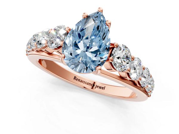 Rose gold Fancy Blue Pear Cut Brilliant Diamond Pavé Band with Six-Prong Setting