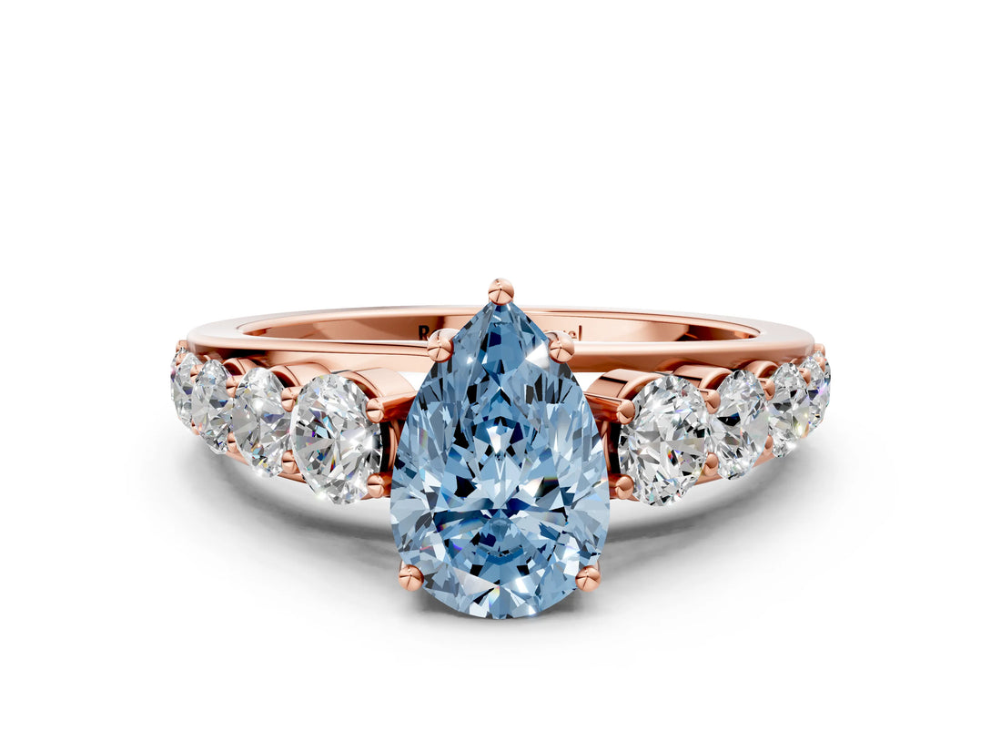 Rose gold Fancy Blue Pear Cut Brilliant Diamond Pavé Band with Six-Prong Setting_12
