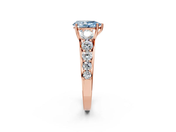 Rose gold Fancy Blue Pear Cut Brilliant Diamond Pavé Band with Six-Prong Setting
