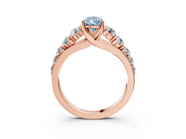 Rose gold Fancy Blue Pear Cut Brilliant Diamond Pavé Band with Six-Prong Setting