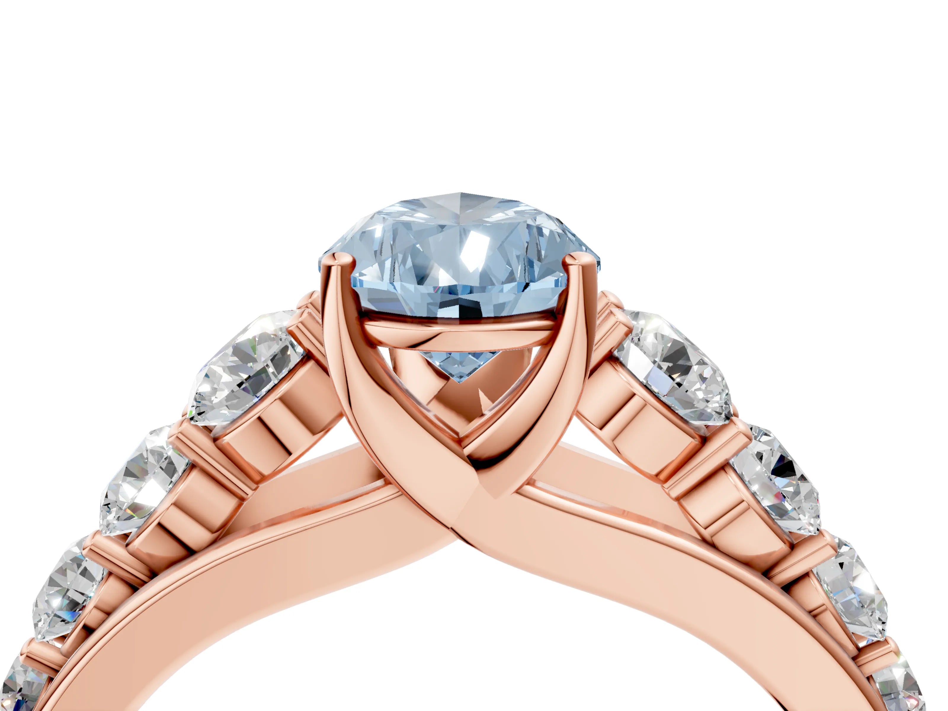 Rose gold Fancy Blue Pear Cut Brilliant Diamond Pavé Band with Six-Prong Setting_4