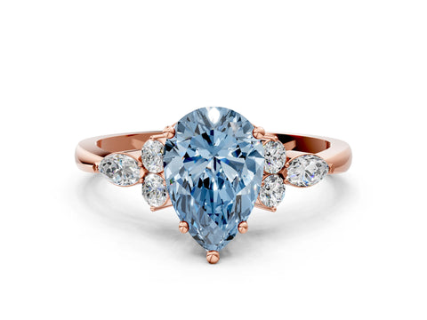 Rose gold Fancy Blue Pear Cut Brilliant Diamond Solitaire Ring with Pear Side Stones and Four-Prong Setting_3