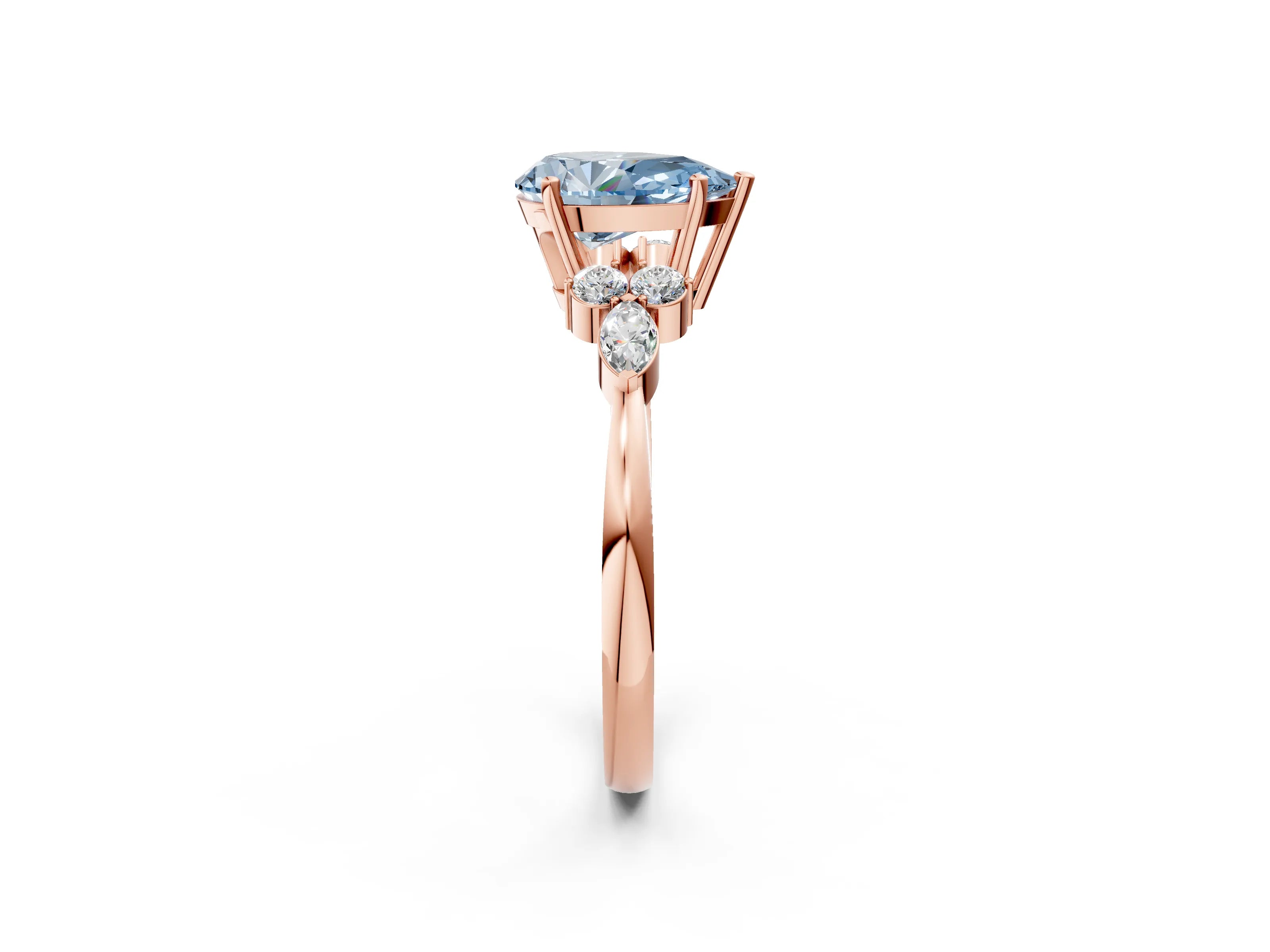 Rose gold Fancy Blue Pear Cut Brilliant Diamond Solitaire Ring with Pear Side Stones and Four-Prong Setting_5
