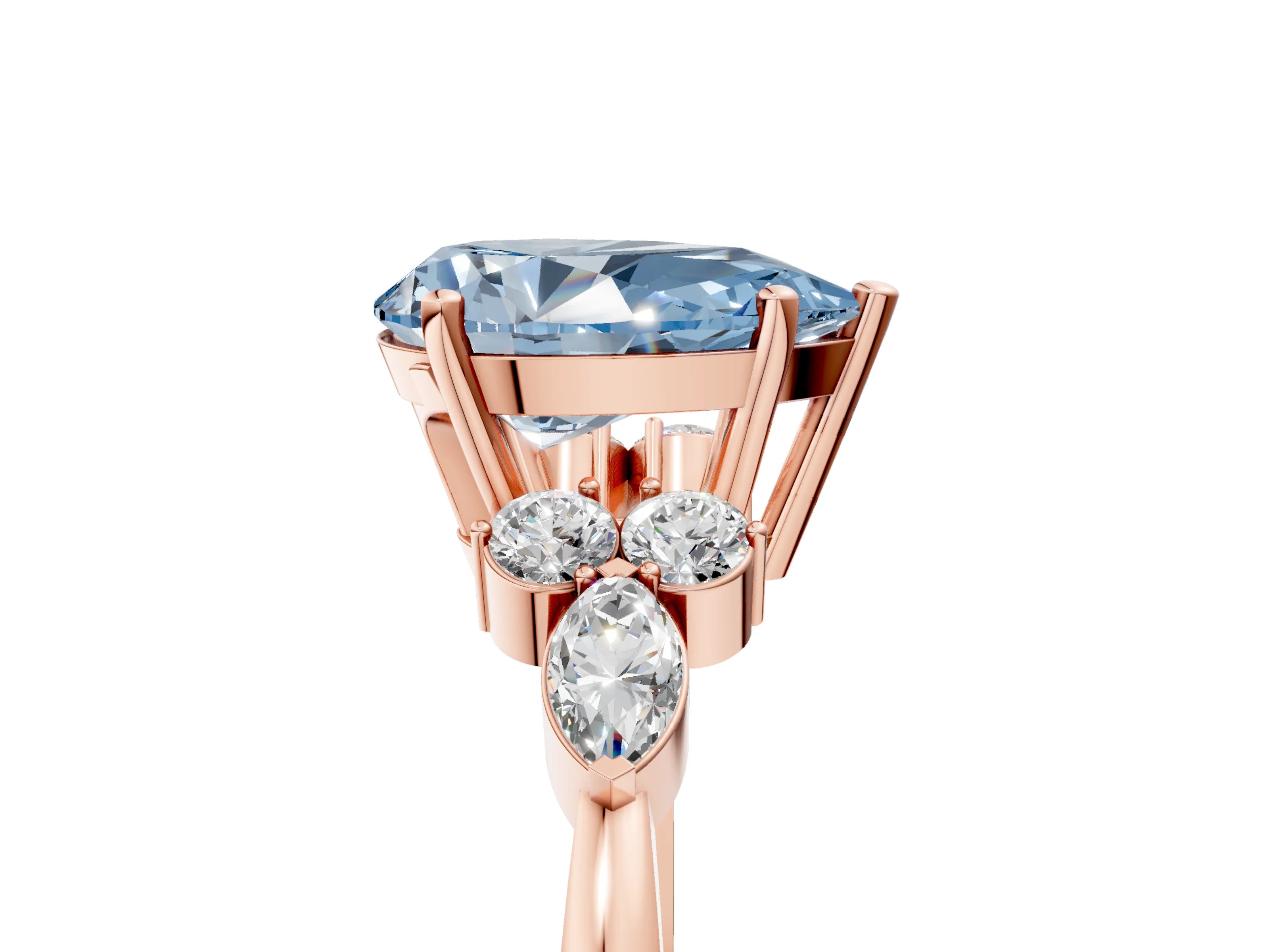 Rose gold Fancy Blue Pear Cut Brilliant Diamond Solitaire Ring with Pear Side Stones and Four-Prong Setting_8