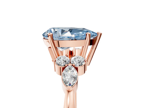 Rose gold Fancy Blue Pear Cut Brilliant Diamond Solitaire Ring with Pear Side Stones and Four-Prong Setting_8