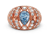 Rose gold Fancy Blue Pear Cut Brilliant Halo Pave Diamond Milgrain Ring
