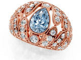 Rose gold Fancy Blue Pear Cut Brilliant Halo Pave Diamond Milgrain Ring_1