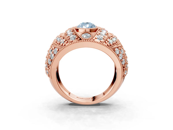 Rose gold Fancy Blue Pear Cut Brilliant Halo Pave Diamond Milgrain Ring