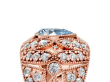 Rose gold Fancy Blue Pear Cut Brilliant Halo Pave Diamond Milgrain Ring_5