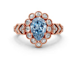 Rose gold Fancy Blue Pear Cut Brilliant Milgrain Pave Heart Band Solitaire Ring