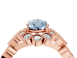 Rose gold Fancy Blue Pear Cut Brilliant Milgrain Pave Heart Band Solitaire Ring_4