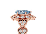 Rose gold Fancy Blue Pear Cut Brilliant Milgrain Pave Heart Band Solitaire Ring_5