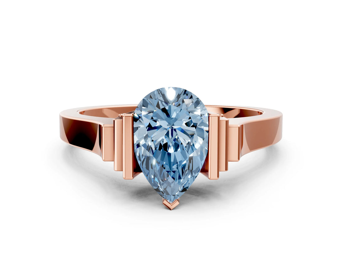 Rose gold Fancy Blue Pear Cut Brilliant Solitaire Diamond Ring with Channel Set Band and Bar Prong Setting_18
