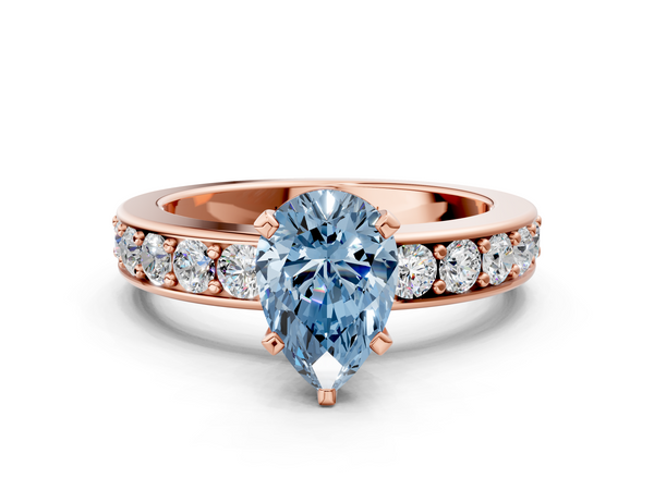 Rose gold Fancy Blue Pear  Cut Channel Set Diamond Engagement Ring with Four-Prong Setting