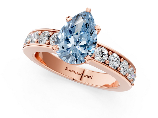 Rose gold Fancy Blue Pear  Cut Channel Set Diamond Engagement Ring with Four-Prong Setting