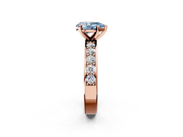 Rose gold Fancy Blue Pear  Cut Channel Set Diamond Engagement Ring with Four-Prong Setting