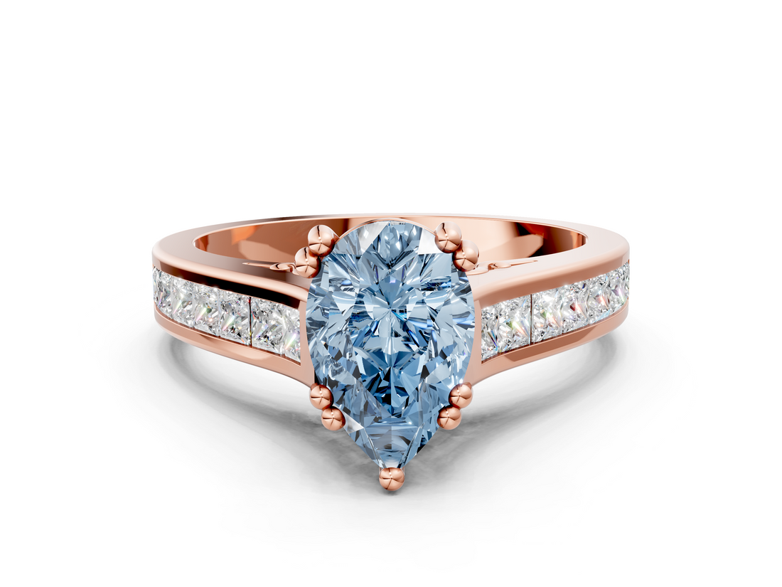 Rose gold Fancy Blue Pear  Cut Channel Set Solitaire Engagement Ring with Prong Setting_20