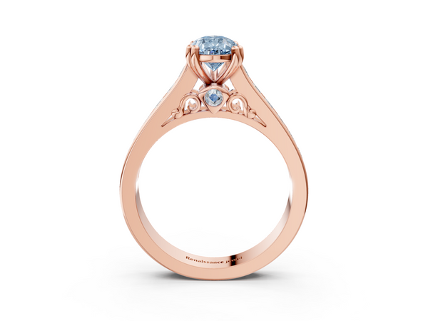 Rose Gold Pear-Shaped Channel Set Solitaire Engagement Ring Setting for Fancy Blue Center with Double Claw Prongs