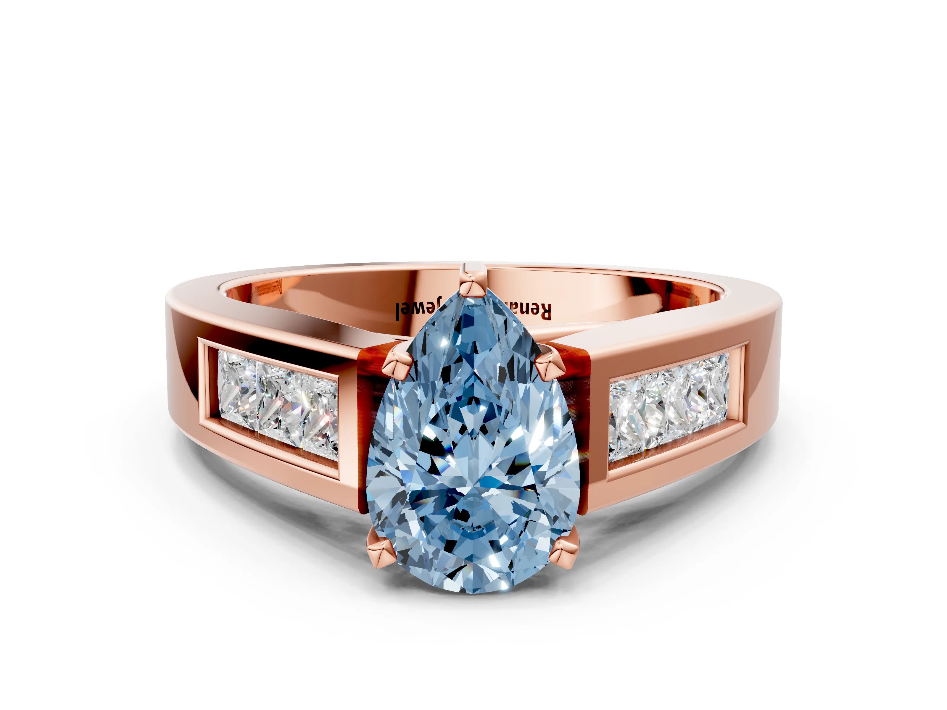 Rose gold Fancy Blue Pear Cut Cut Channel Set Solitaire Ring with Four-Prong Setting