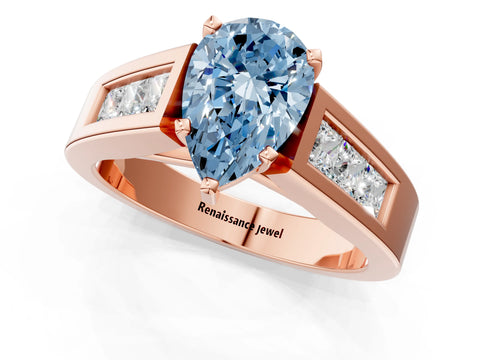 Rose gold Fancy Blue Pear Cut Cut Channel Set Solitaire Ring with Four-Prong Setting_1