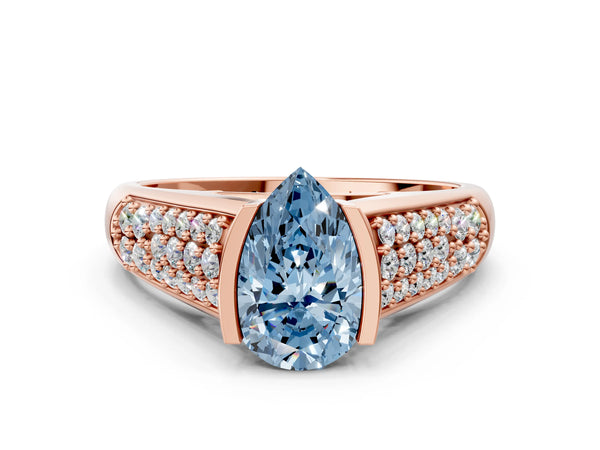 Rose gold Fancy Blue Pear Cut Diamond Channel Set Pave Band with Tension Prong Setting