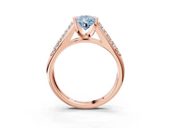 Rose gold Fancy Blue Pear Cut Diamond Channel Set Pave Band with Tension Prong Setting