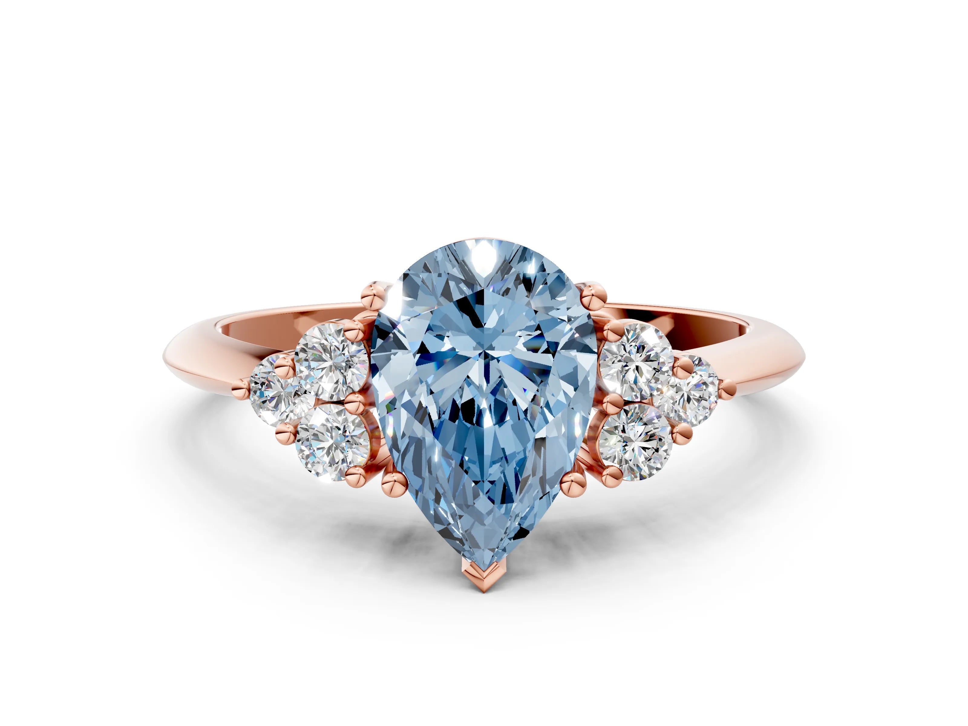 Rose gold Fancy Blue Pear Cut Cut Diamond Cluster Ring with Solitaire Band and Four-Prong Setting_12