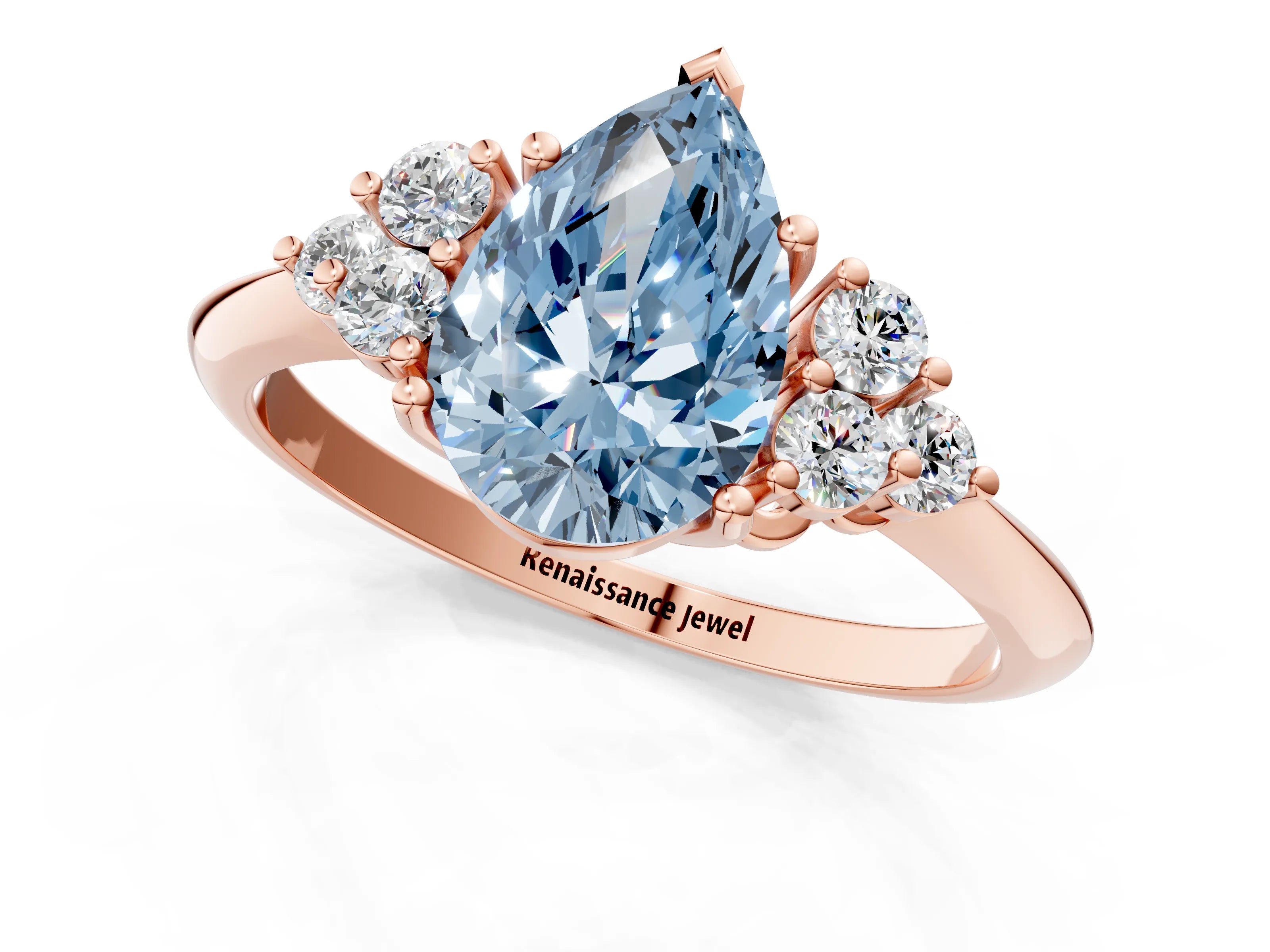 Rose gold Fancy Blue Pear Cut Cut Diamond Cluster Ring with Solitaire Band and Four-Prong Setting_13
