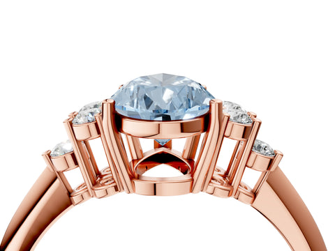 Rose gold Fancy Blue Pear Cut Cut Diamond Cluster Ring with Solitaire Band and Four-Prong Setting_16
