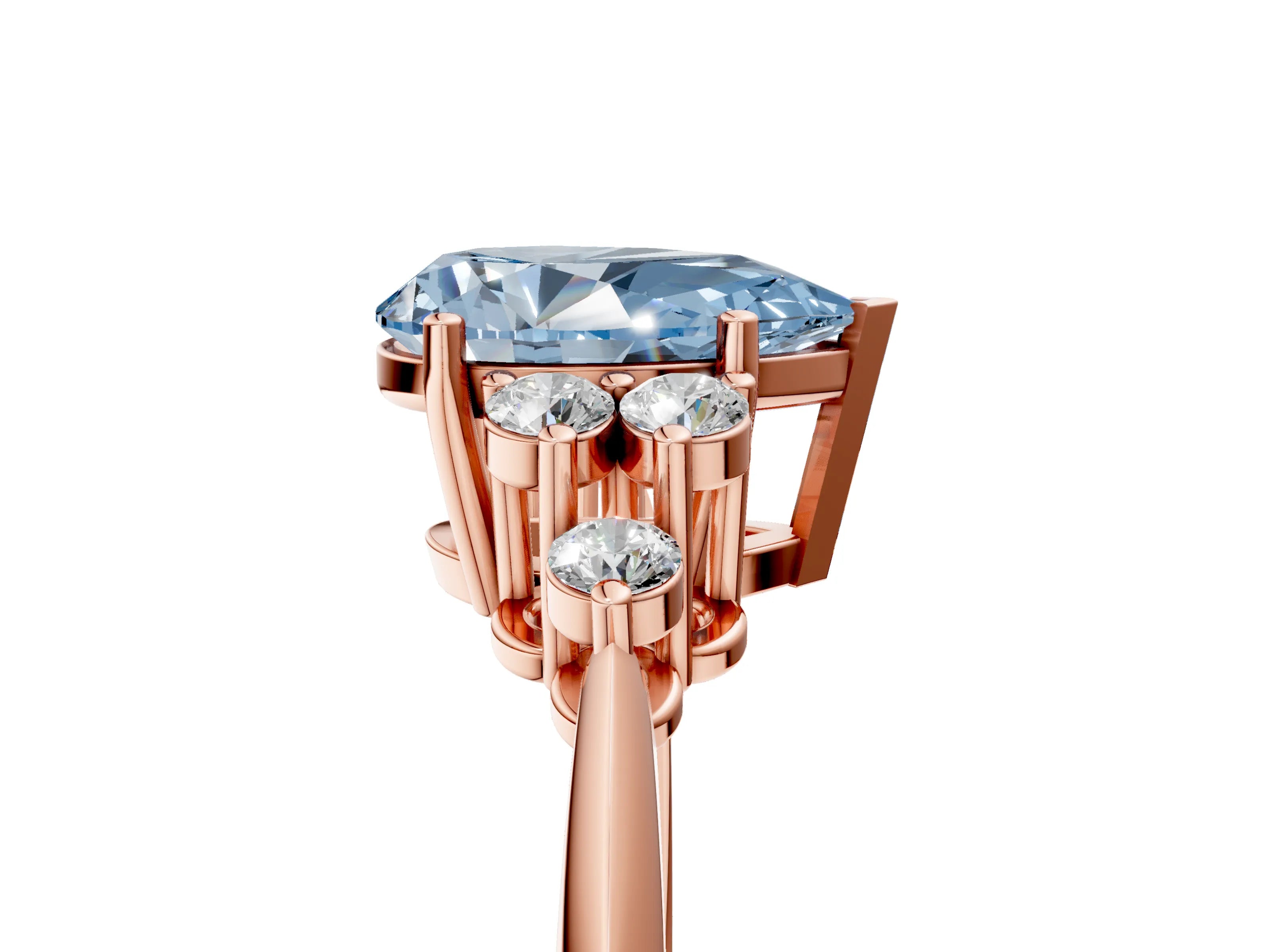 Rose gold Fancy Blue Pear Cut Cut Diamond Cluster Ring with Solitaire Band and Four-Prong Setting_17