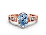 Rose gold Fancy Blue Pear Cut Cut Diamond Milgrain Pave Band Four-Prong Setting Ring_3