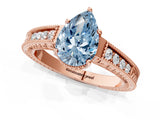Rose gold Fancy Blue Pear Cut Cut Diamond Milgrain Pave Band Four-Prong Setting Ring_4