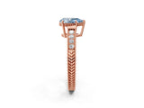 Rose gold Fancy Blue Pear Cut Cut Diamond Milgrain Pave Band Four-Prong Setting Ring_5