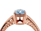 Rose gold Fancy Blue Pear Cut Cut Diamond Milgrain Pave Band Four-Prong Setting Ring_7