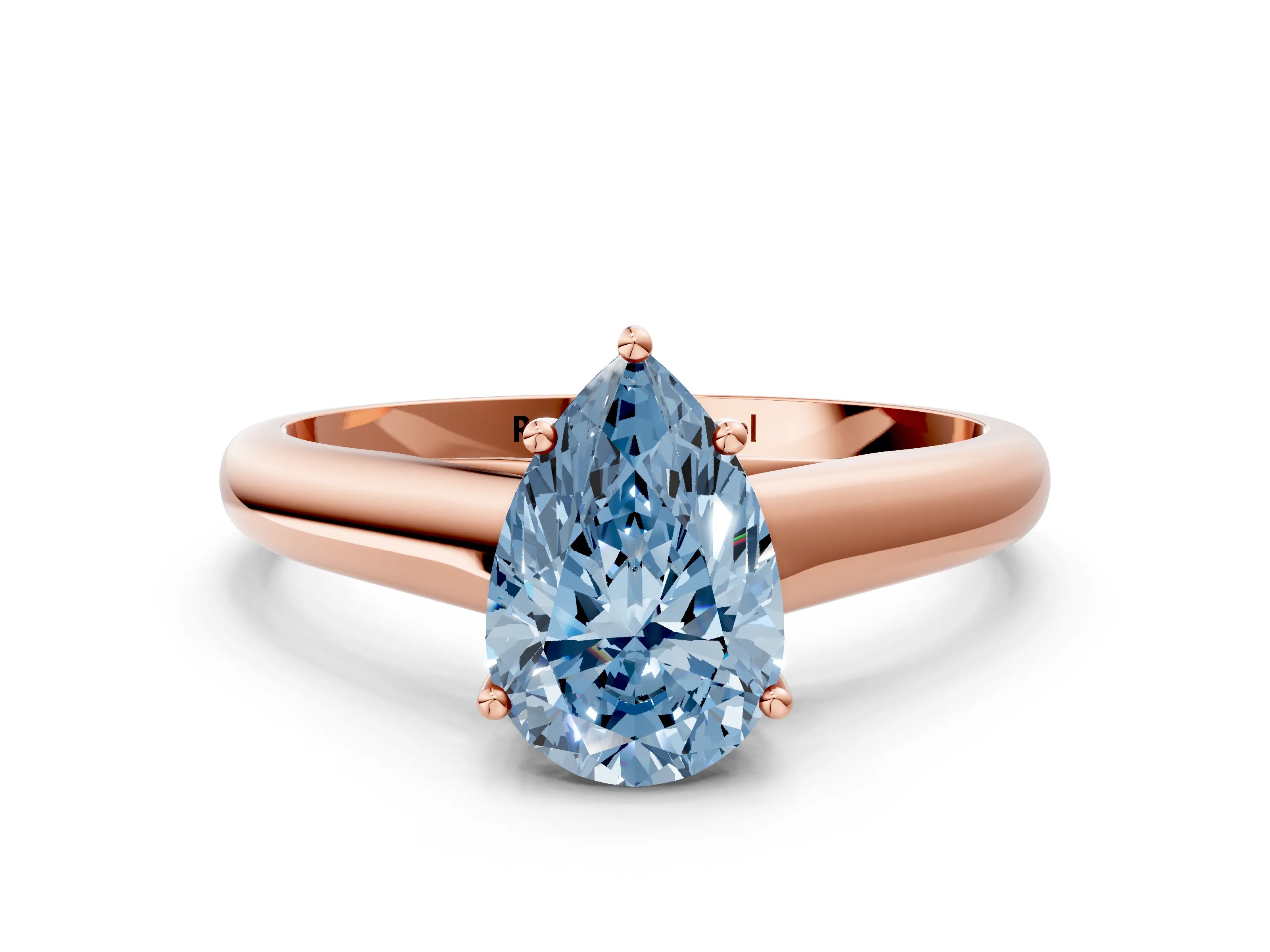 Rose gold Fancy Blue Pear Cut Cut Diamond Solitaire Engagement Ring with Tapered Plain Band and Four-Prong Setting